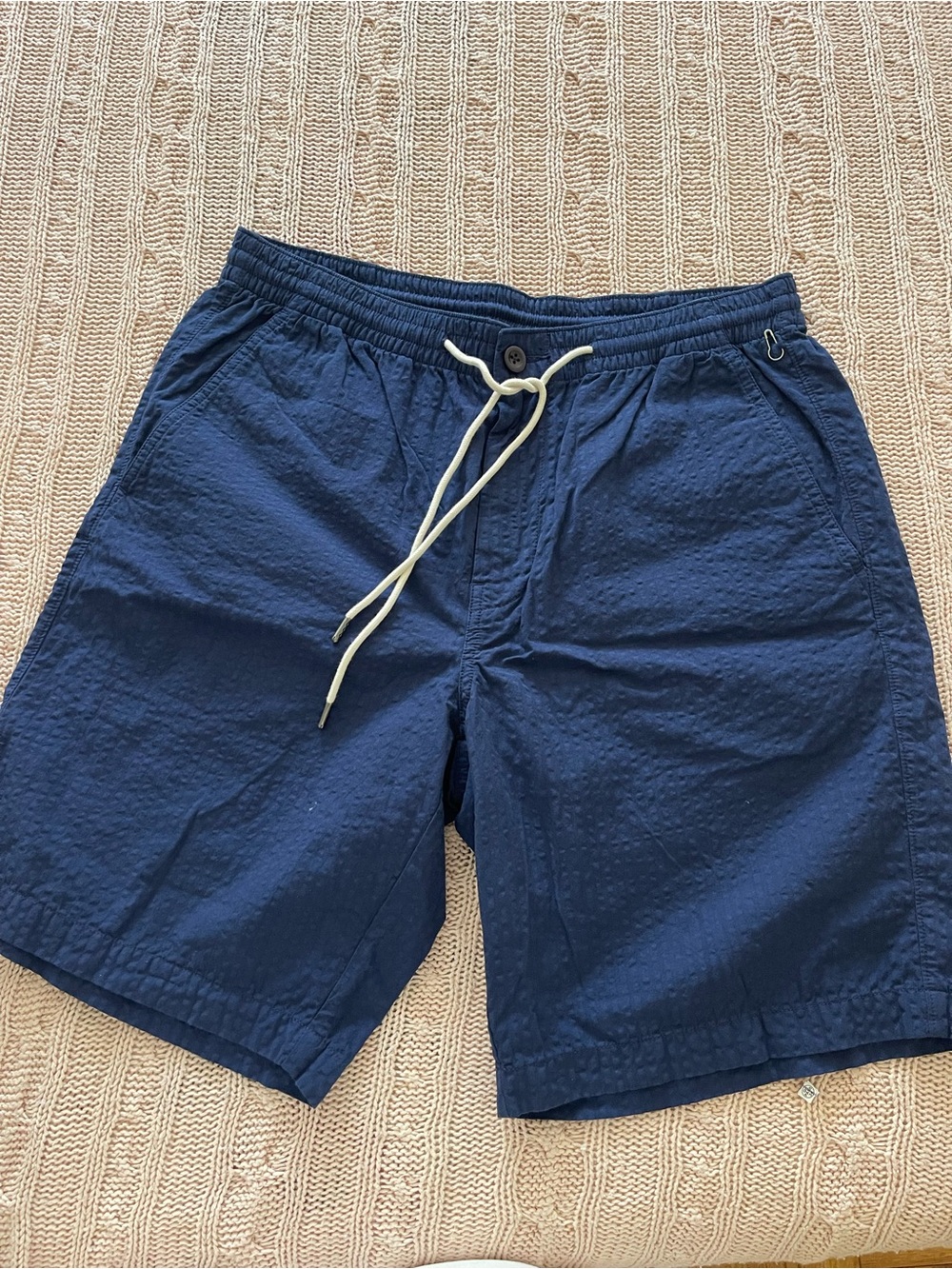 Epic Threads Navy Seersucker Board Shorts with Drawstring